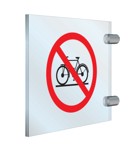 Plexiglas haaks dubbelzijdig bord met pictogram Verboden fietsen te plaatsen