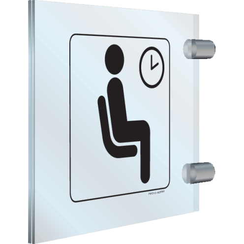 Dubbelzijdig plexiglas haaks bord om de wachtruimte aan te duiden