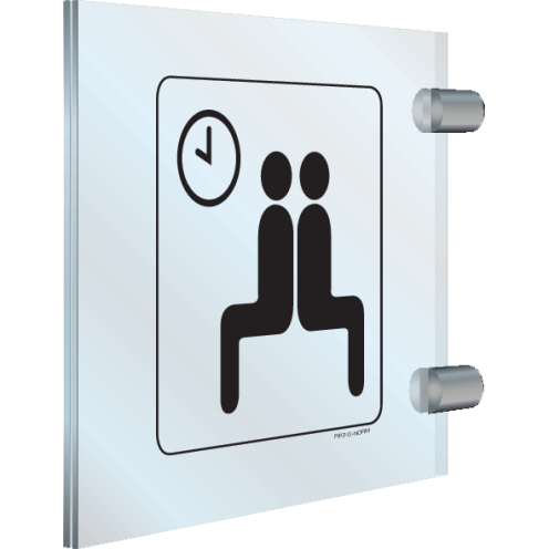 Dubbelzijdig plexiglas haaks bord met pictogram voor het aanduiden van de wachtruimte