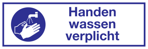 Sticker met pictogram en tekst om aan te duiden dat handen wassen verplicht is