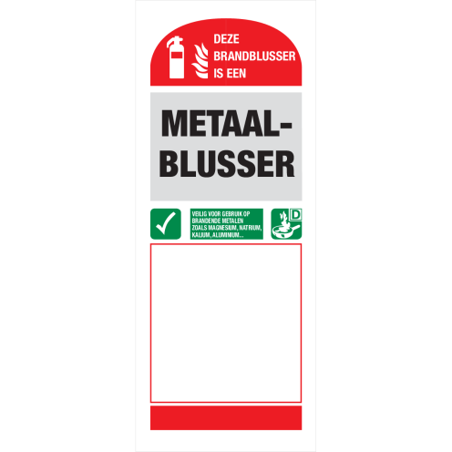 Identificatie sticker voor het gebruik van een metaalblusser