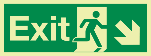 Fotoluminescerende IMO sticker met IMO pictogram Nooduitgang Rechts Omlaag