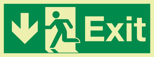 Fotoluminescerende IMO sticker met IMO pictogram Nooduitgang Omlaag