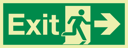 Fotoluminescerende IMO sticker met IMO pictogram Nooduitgang Rechts