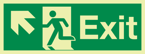 Fotoluminescerende IMO sticker met IMO pictogram Nooduitgang Links Omhoog