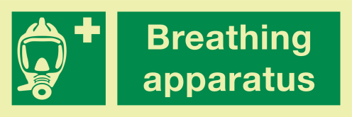 Fotoluminescerende sticker met IMO pictogram en tekst ademhalingsapparatuur