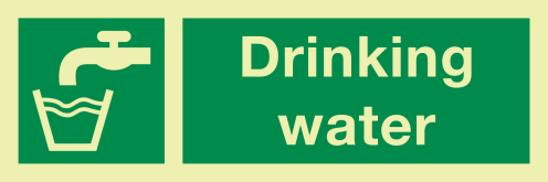 Fotoluminescerende sticker met IMO pictogram en tekst Drinkwater