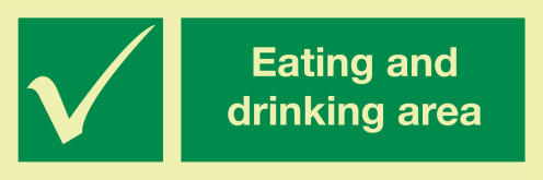 Fotoluminescerende sticker met IMO pictogram en tekst eet- en drinkzone