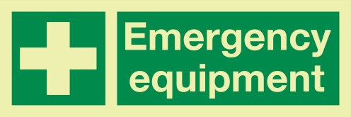 Fotoluminescerende sticker met IMO pictogram en tekst noodmateriaal