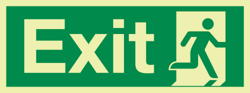 Fotoluminescerende IMO sticker met IMO pictogram en tekst Exit (rechts openen)