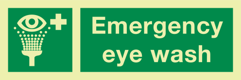 Fotoluminescerende sticker met IMO pictogram en tekst oogdouche