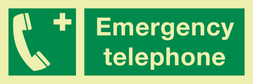 Fotoluminescerende sticker met IMO pictogram en tekst noodtelefoon
