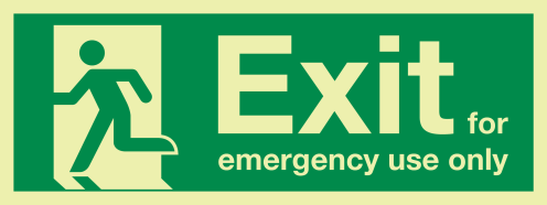 Fotoluminescerende IMO sticker met IMO pictogram Uitgang alleen in geval van nood gebruiken 