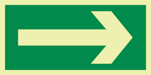 Fotoluminescerende sticker met IMO pictogram van een pijl, smal en lang