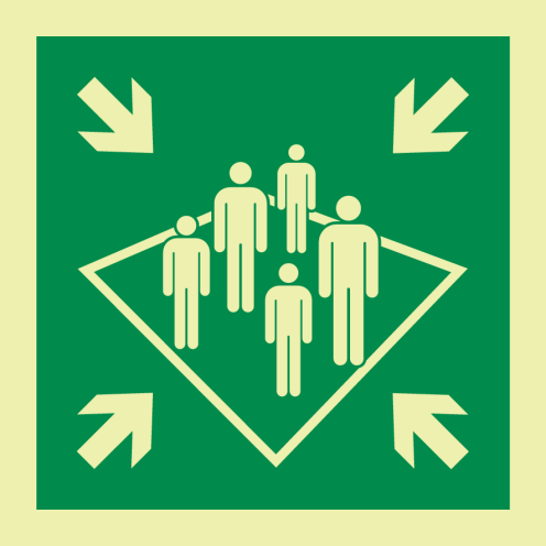 Fotoluminescerende sticker met IMO pictogram van een verzamelplaats