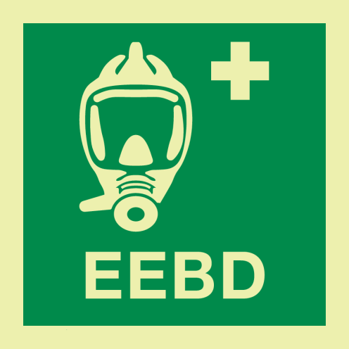 Fotoluminescerende sticker met IMO pictogram en tekst EEBD