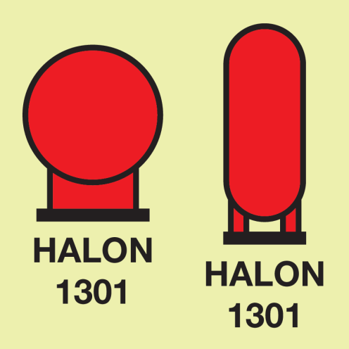 IMO Sign Halon 1301 bottles in a protected area