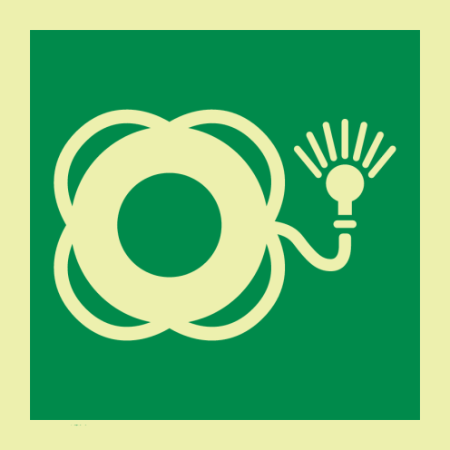 Fotoluminescerende sticker met IMO pictogram reddingsboei met licht