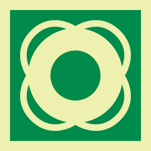 Fotoluminescerende sticker met IMO pictogram reddingsboei