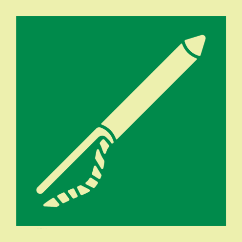 Fotoluminescerende sticker met IMO pictogram en tekst werplijn