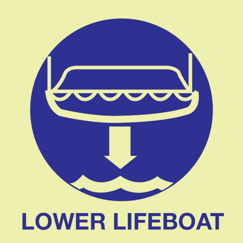Fotoluminescerende sticker met IMO Sign Lower Lifeboat