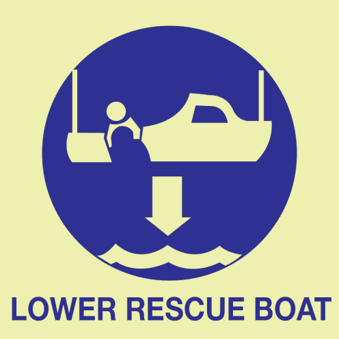Fotoluminescerende sticker met IMO Sign Lower Rescue Boat