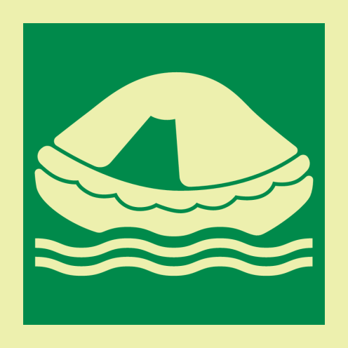 Fotoluminescerende sticker met IMO pictogram van een reddingsvlot