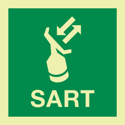 Fotoluminescerende sticker met IMO pictogram en tekst Radar transponder