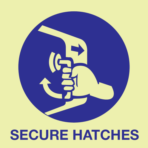 Fotoluminescerende sticker met IMO Sign Secure Hatches