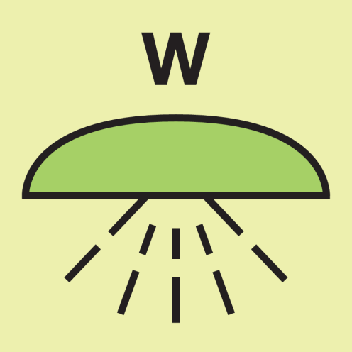 IMO Sign Space protected by water extinguishing system