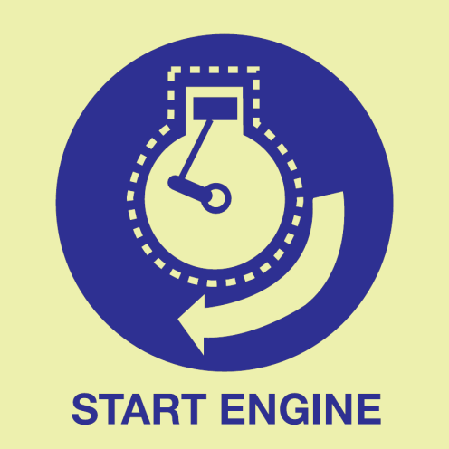 Fotoluminescerende sticker met IMO Sign Start Engine