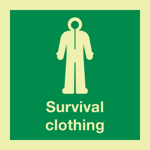 Fotoluminescerende sticker met IMO pictogram en tekst overlevingspak