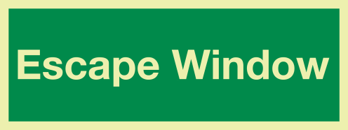 Fotoluminescerende sticker met IMO tekst Escape Window