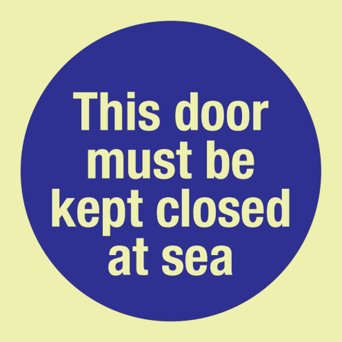 Fotoluminescerende sticker met IMO Sign This door must be kept closed at sea