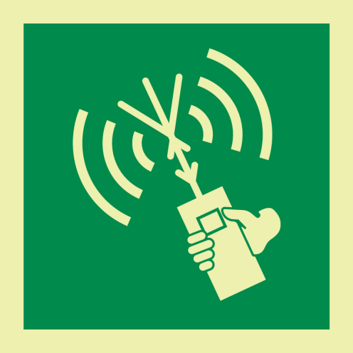 Fotoluminescerende sticker met IMO pictogram Draagbare Radio