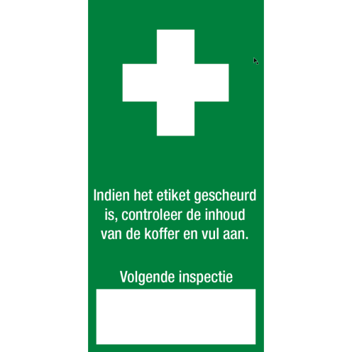 Inspectie en controle label / etiket voor EHBO koffer