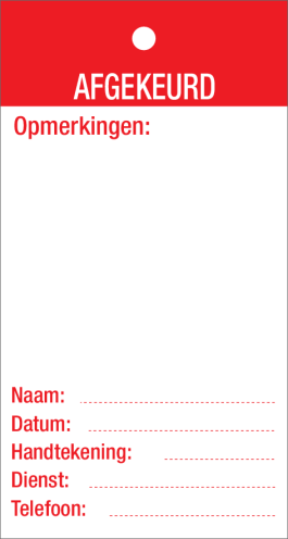 Inspectietag Afgekeurd (NL) - PVC Label