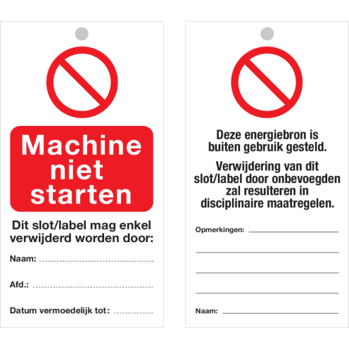 Veiligheidslabel Machine Niet Starten (NL) - Lock out tag out label (LOTO)