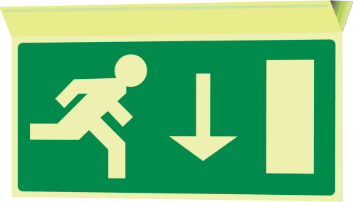 Nooduitgang naar beneden plafond (haaks fotoluminescerend)