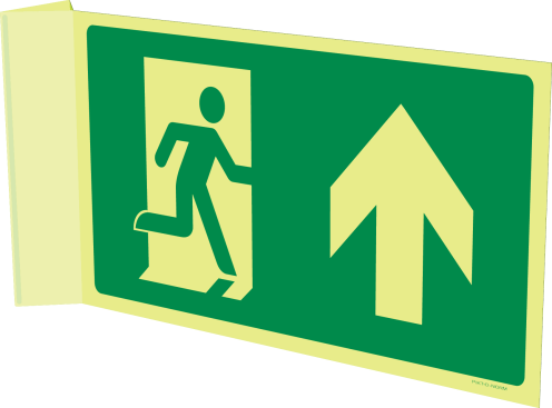 Fotoluminescerend haaks bord met pictogram nooduitgang rechtdoor ISO 7010