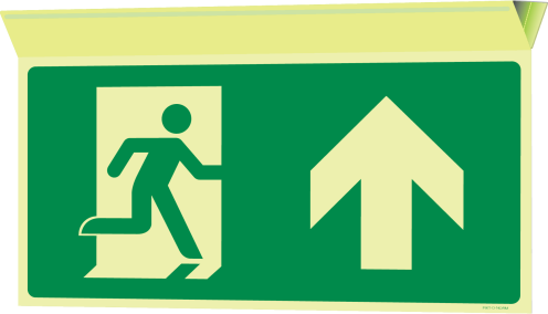 Fotoluminescerend haaks bord met pictogram nooduitgang rechtdoor plafond ISO 7010