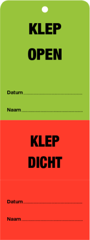 Afscheurbaar onderhoudslabel "Klep Open - Klep Dicht" (NL)