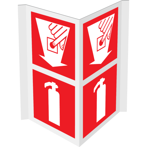 Gecombineerd panorama bord met brandblusser en handbrandmelder met pijl