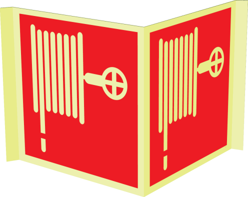 Fotoluminescerend panorama bord met pictogram van een brandslanghaspel