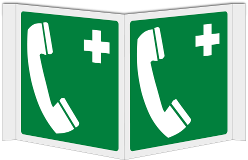 Panorama bord met pictogram noodtelefoon groen ISO 7010