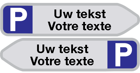 Parkeerbord met pijl "Eigen tekst" aluminium 850x200mm