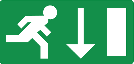 Bord met pictogram nooduitgang omlaag