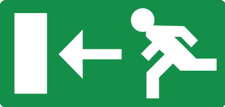 Bord met pictogram nooduitgang links