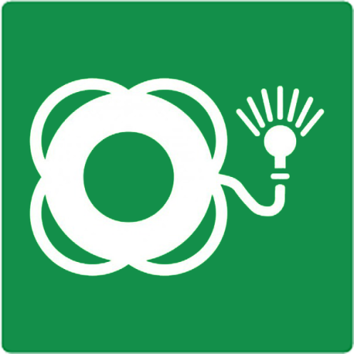 Sticker met pictogram reddingsboei meet lamp ISO 7010