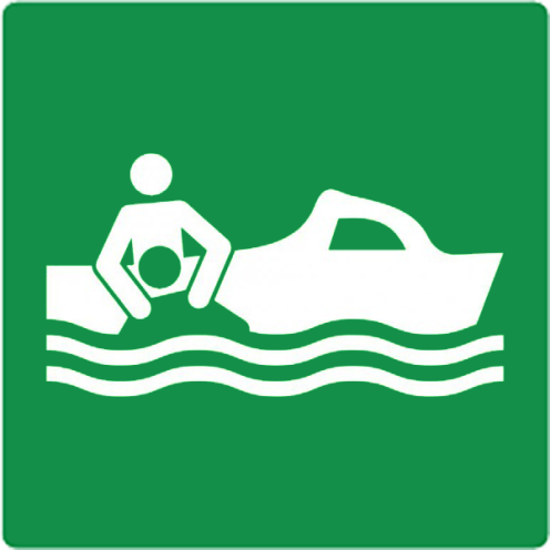 Bord met pictogram reddingsboot ISO 7010